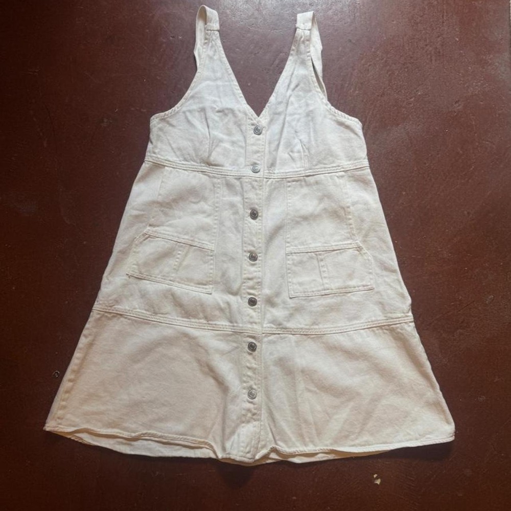 Davi & Dani White Button Front Pinafore Overall Dress Medium